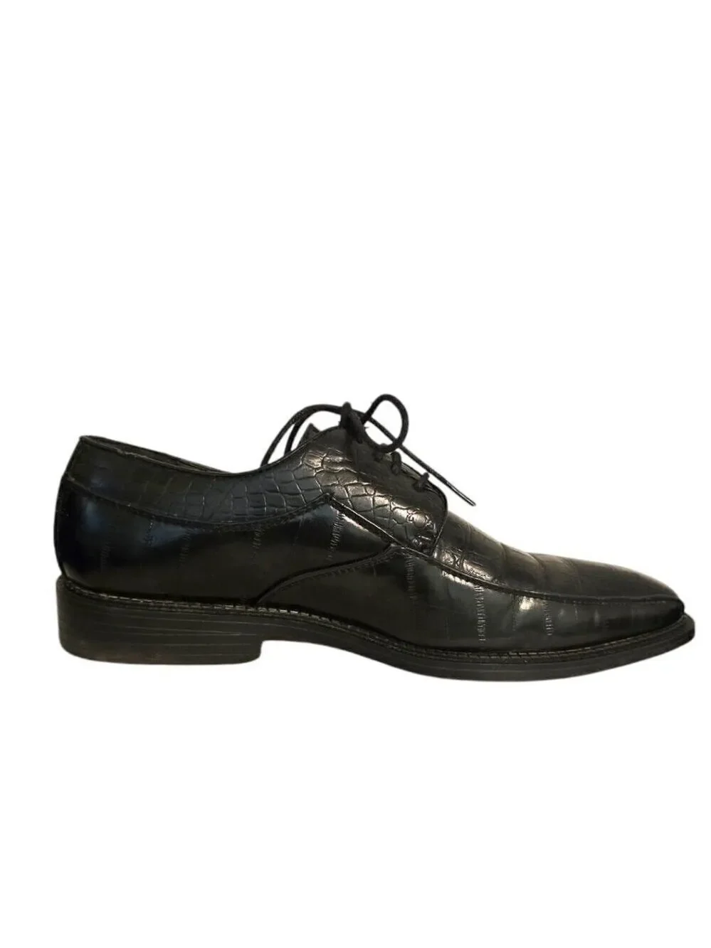 David Stone Vintage Black Croc Embossed Square Toe Lace Up Dress Shoe Sz 8.5D